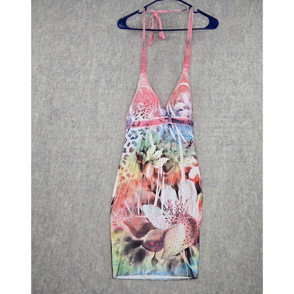 Multicolor Halter Women’s Floral Embellished Summer Dress Size M Polyester